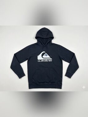 Quiksilver Hoodie Men's Medium Black Pullover Logo Sweatshirt Cotton